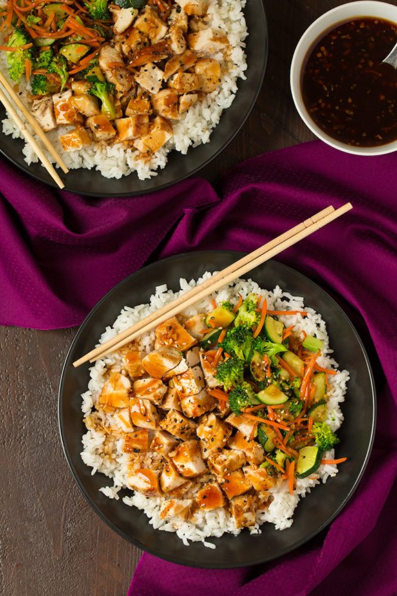 teriyaki grilled chicken and veggie rice bowls recipe