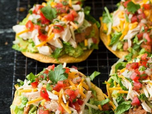 tostadas {with chicken guacamole and beans} recipe