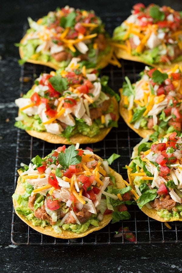 tostadas {with chicken guacamole and beans} recipe