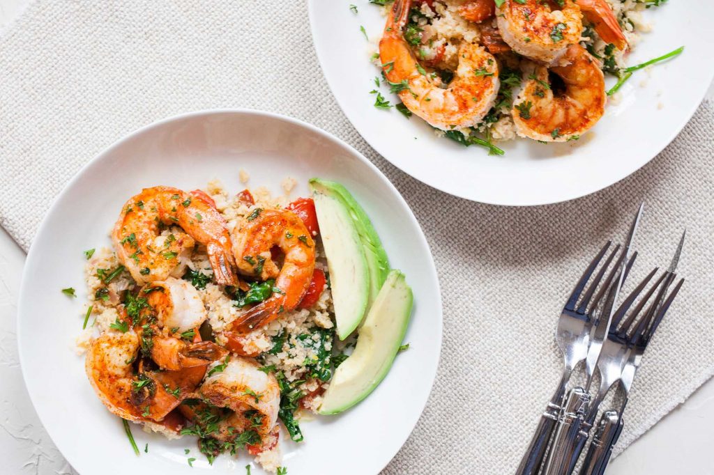 cauliflower rice bowl with garlic shrimp recipe