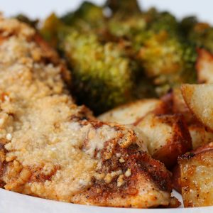 one pan garlic parmesan chicken and vegetable bake recipe