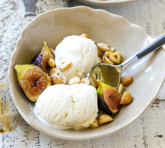 spice roasted figs with hazelnuts and vanilla ice cream recipe