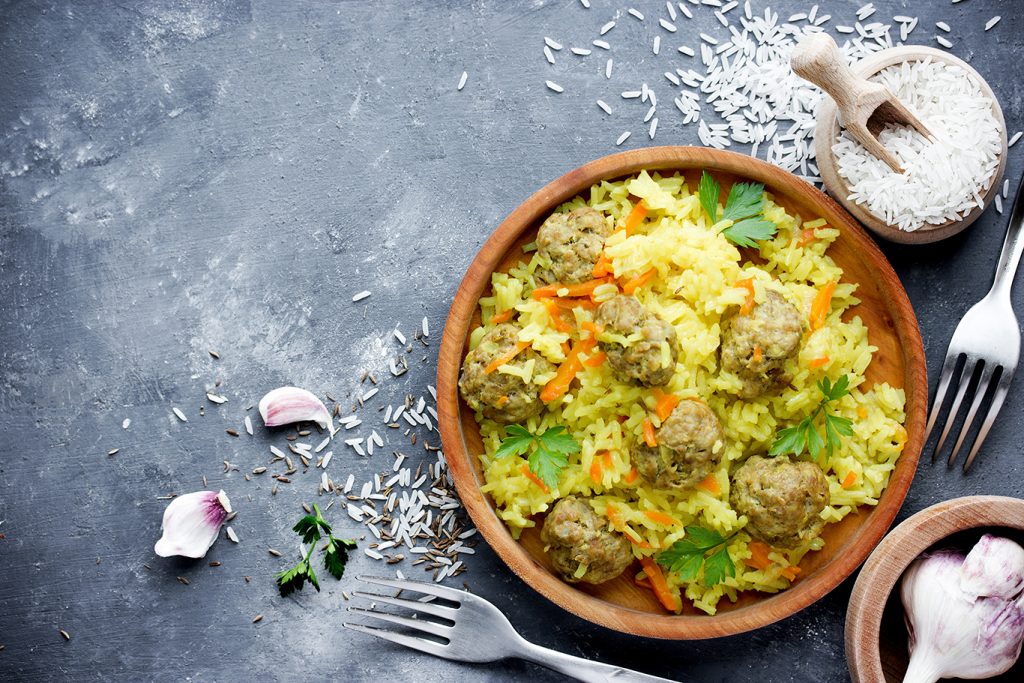 flavorful meatballs and carrot rice