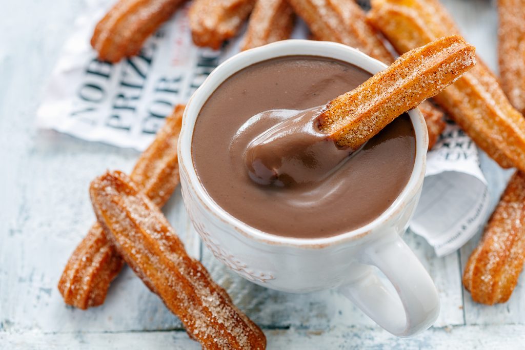 baked pumpkin churros and chocolate sauce