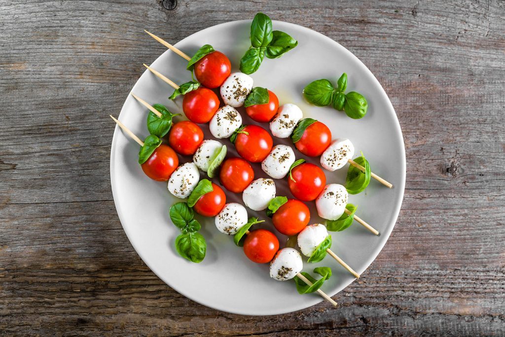 glazed caprese skewers