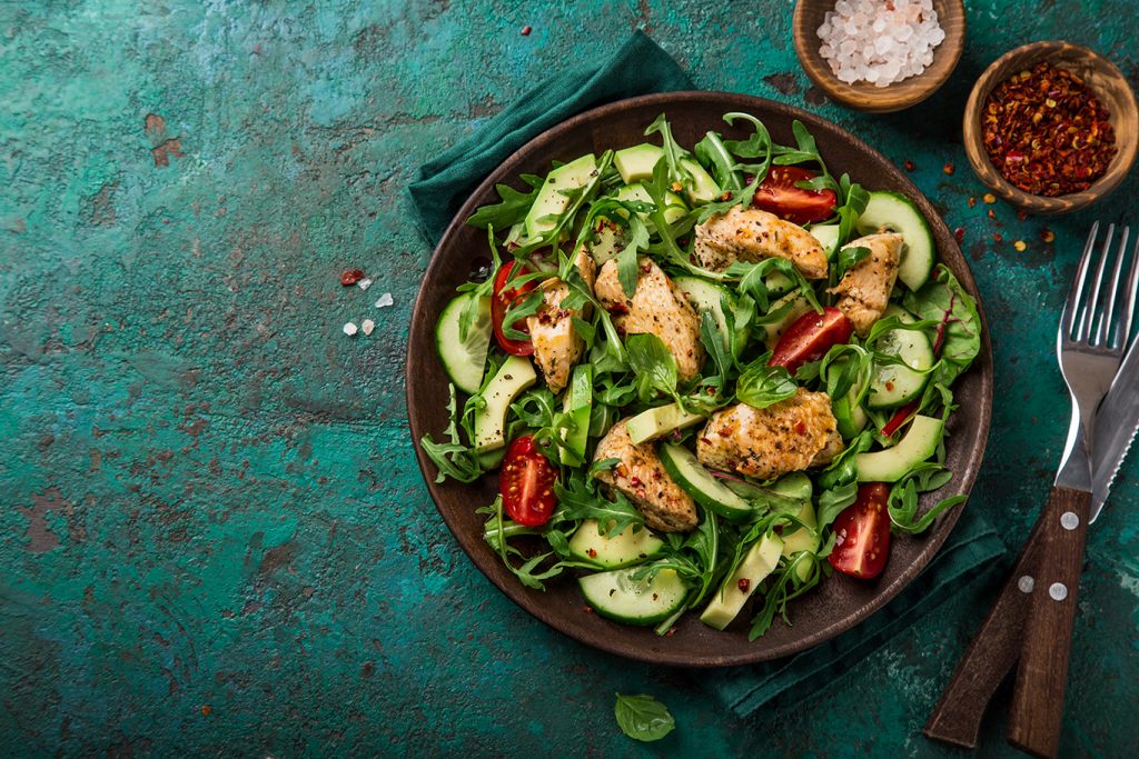 healthy chicken cucumber avocado salad