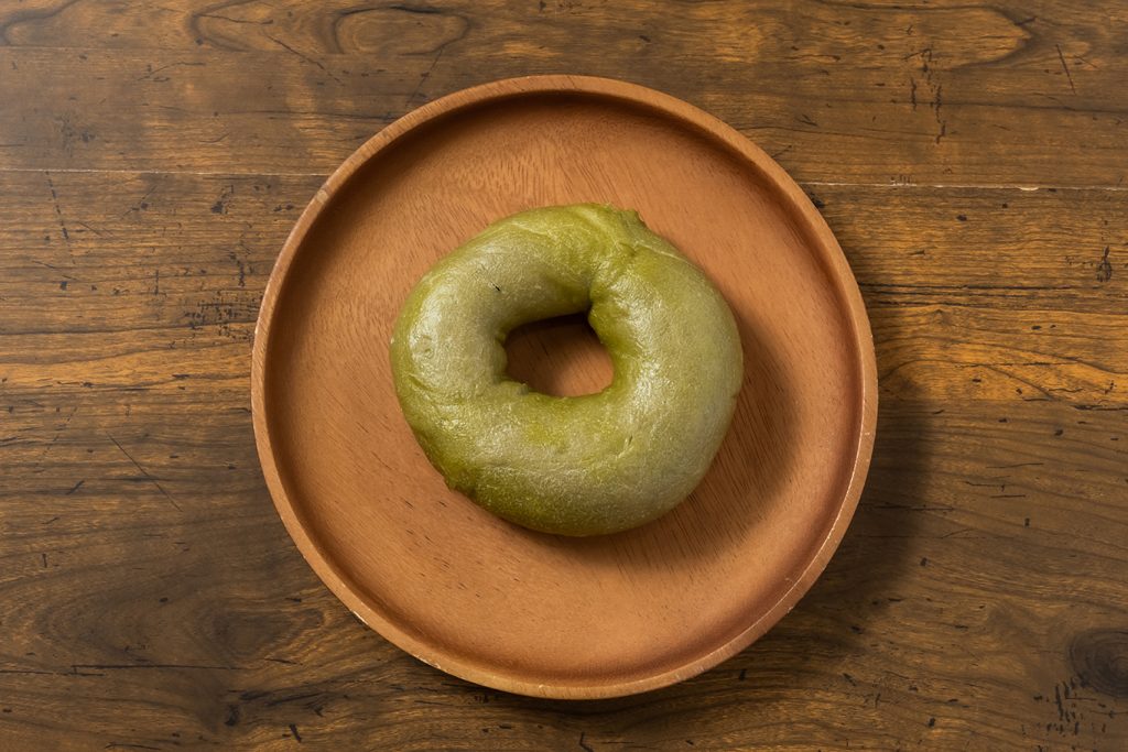 doughy matcha stuffed bagels