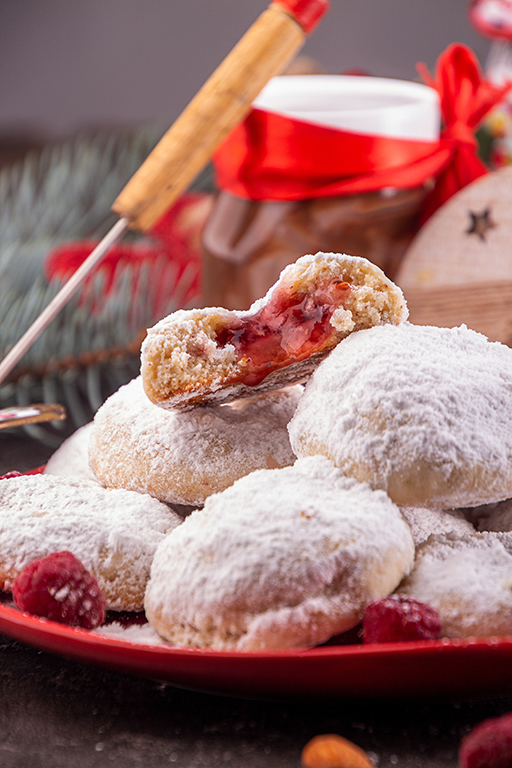 tasty raspberry almond snowball cookies