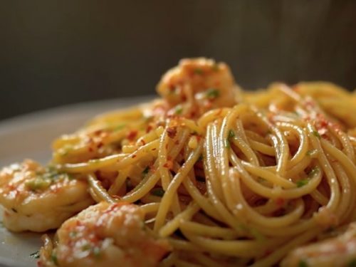 shrimp spaghetti with crumbs recipe