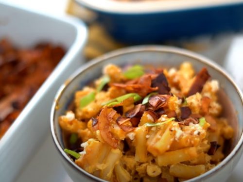 macaroni and cheese with veggie bacon recipe