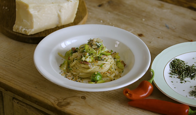 brussels sprouts and sausage parsnip spiralized pasta recipe