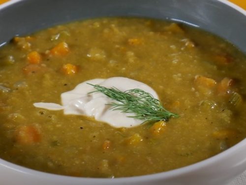 Creamy Split Pea Soup with Portobellos Recipe