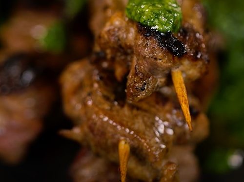 Grilled Lamb Skewers with Almond Salsa Verde Recipe
