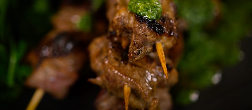 Grilled Lamb Skewers with Almond Salsa Verde Recipe