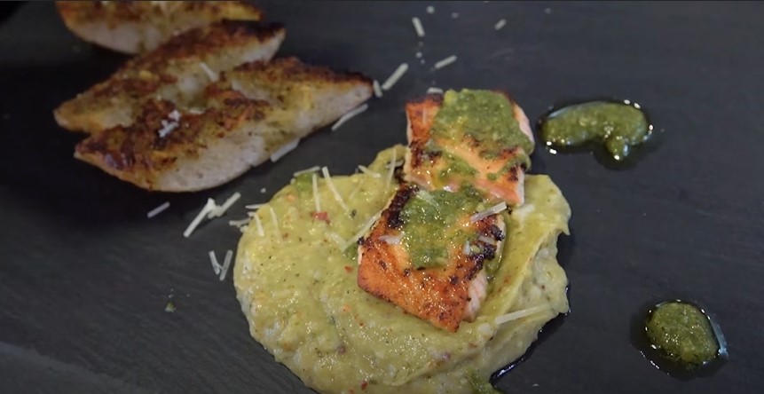 Grilled Salmon with Cilantro-Pecan Pesto Recipe