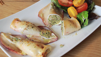 grilled sausage-stuffed calamari recipe