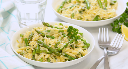 lemon parmesan garlic orzo pasta with asparagus recipe