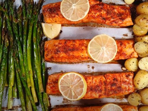 oven-roasted salmon, asparagus and new potatoes recipe