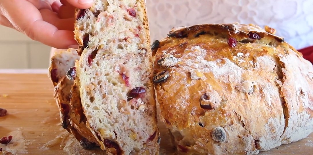 crusty cranberry nut no knead bread recipe