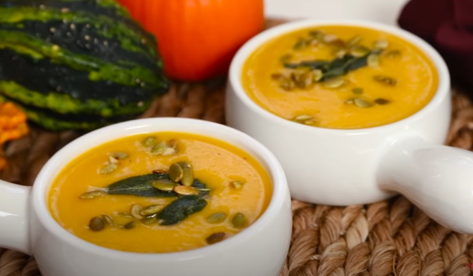 roasted squash soup with maple-glazed bananas recipe