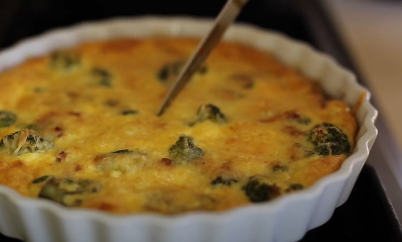 cheesy crustless quiche with broccoli and ham recipe