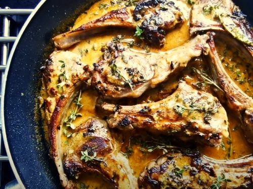 lamb chops with dijon glaze over wilted spinach recipe