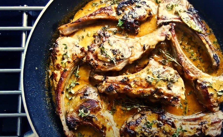 lamb chops with dijon glaze over wilted spinach recipe