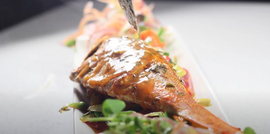 red snapper on rice with red-curry carrot sauce recipe