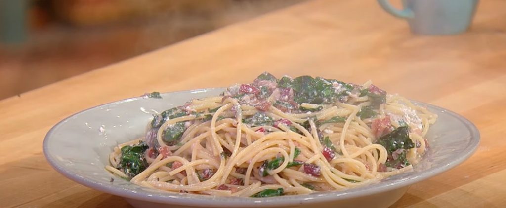 fettuccine pasta with swiss chard and dried fruit recipe