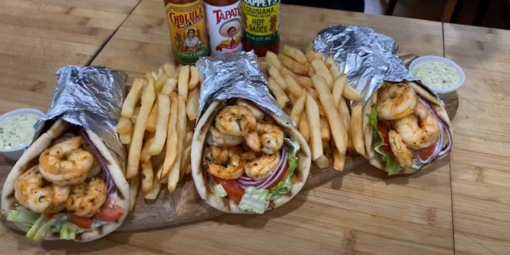 grilled shrimp and pitas with chickpea puree recipe