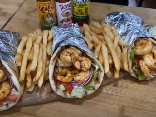grilled shrimp and pitas with chickpea puree recipe