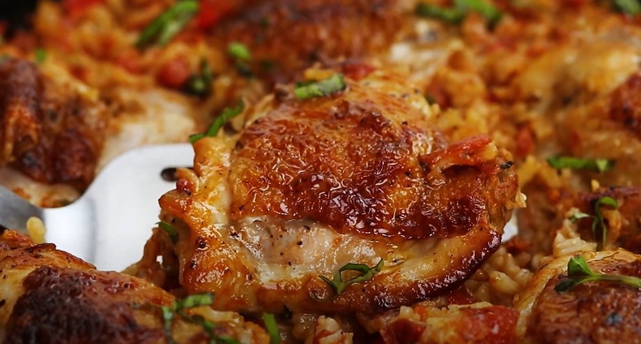 One Pan Tomato Basil Chicken and Rice Recipe