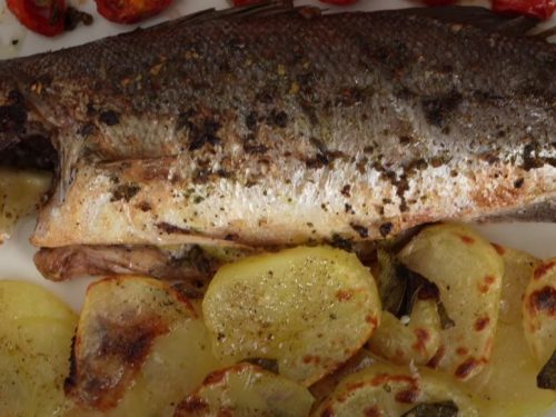 Baked Bass with Fingerlings and Zucchini Recipe