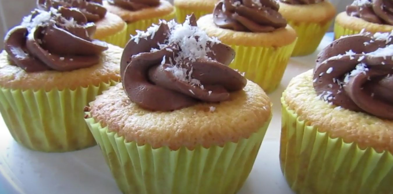 Chocolate-Frosted Golden Cupcakes with Coconut Recipe