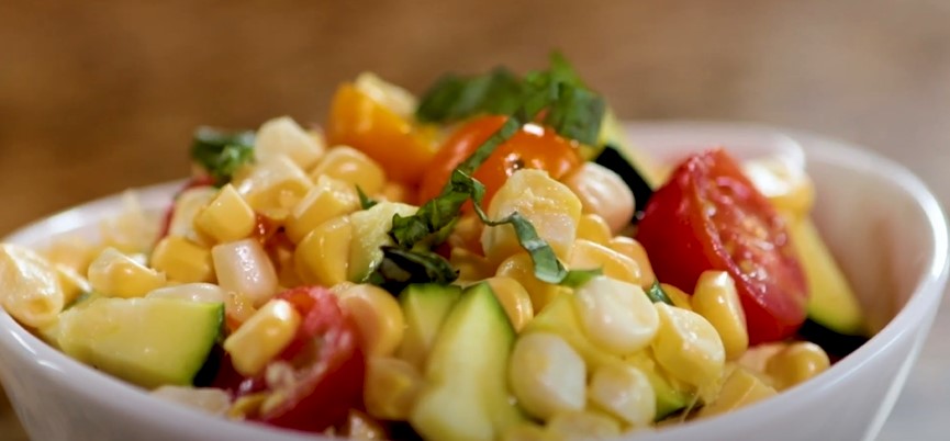 Corn, Zucchini and Tomatoes with Goat Cheese Recipe