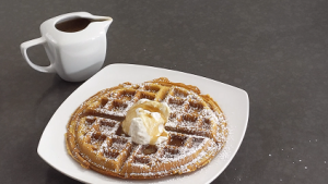 Eggnog Waffles with Cinnamon Syrup and Cranberry Cider 