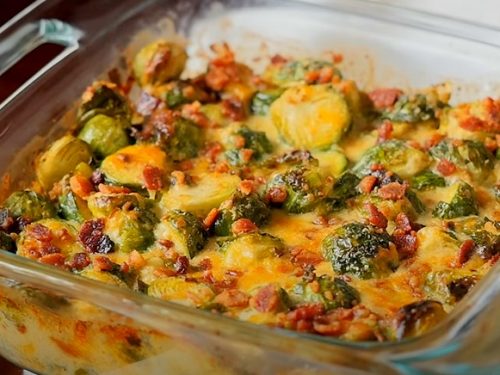 Parmesan Brussels Sprouts Gratin with Bacon Recipe