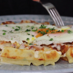 sweet potato waffles with fried egg bacon and scallions recipe