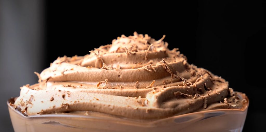 chocolate mousse topped with chocolate shavings