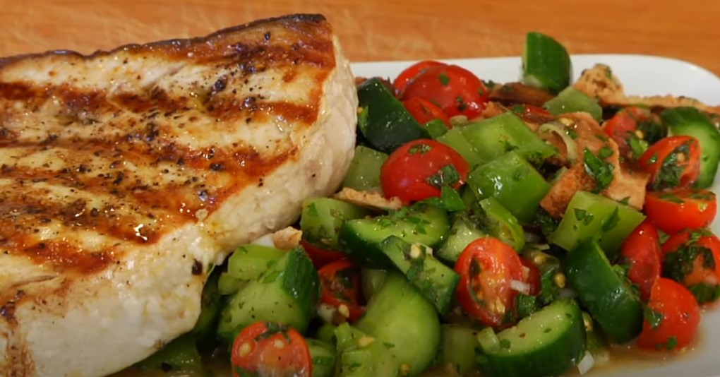grilled swordfish with tomato-and-cucumber salsa recipe