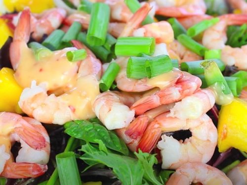 garlic shrimp with cabbage mango slaw recipe