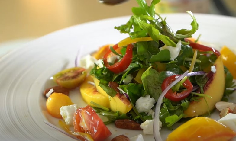 grilled peaches, arugula & feta salad recipe