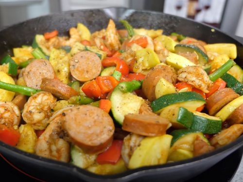 Cajun Shrimp and Sausage Vegetable Skillet Recipe