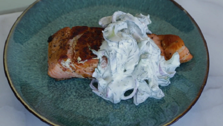 grilled salmon with creamy cucumber dill salad recipe