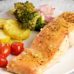 honey mustard salmon with rainbow veggies recipe
