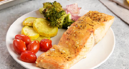 Honey Mustard Salmon with Rainbow Veggies Recipe | Recipes.net