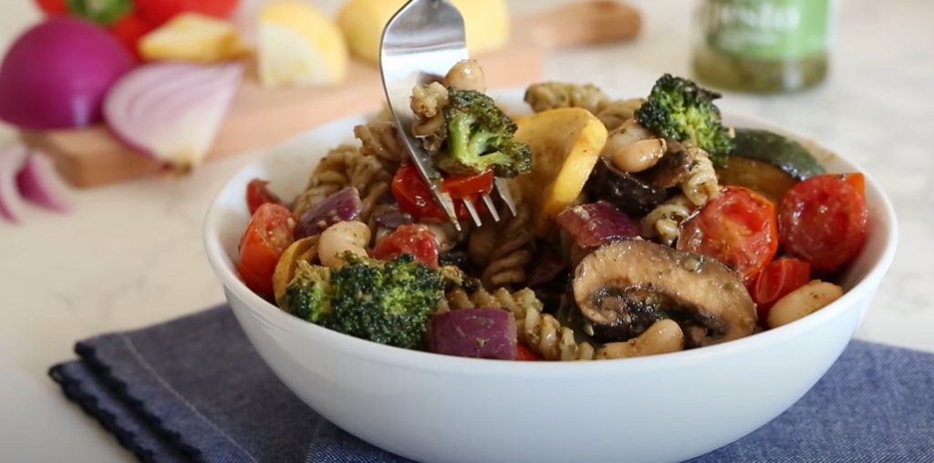 balsamic roasted veggie and white bean pasta recipe