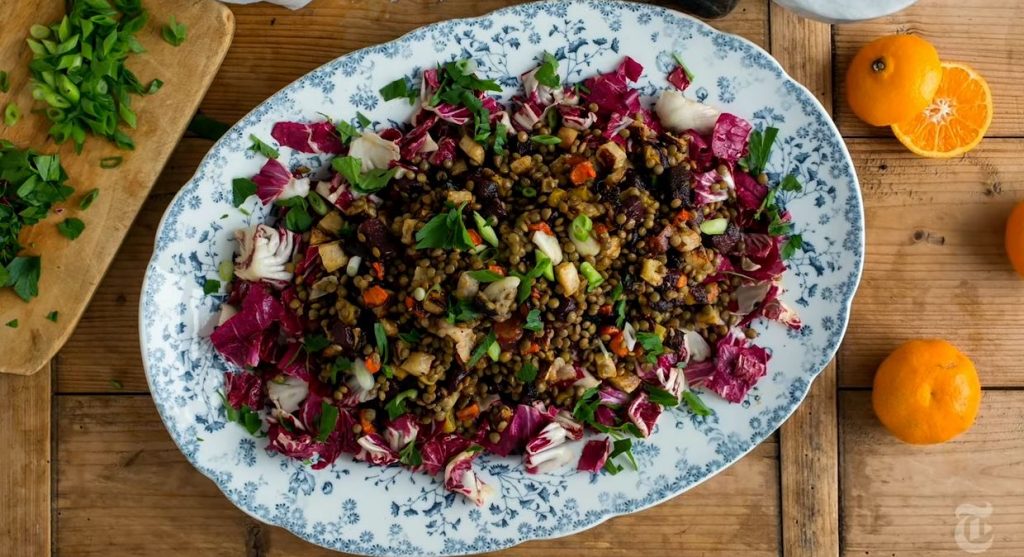 lemony roasted broccoli, arugula and lentil salad recipe