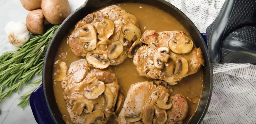 pork chops with mushroom bread pudding recipe