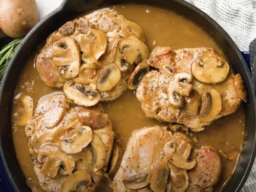 pork chops with mushroom bread pudding recipe